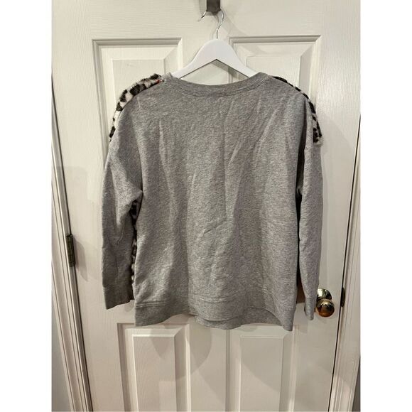 Kate Spade Gray Leopard Fur Sweatshirt sz L EUC Mob Wife Chic - Picture 6 of 7